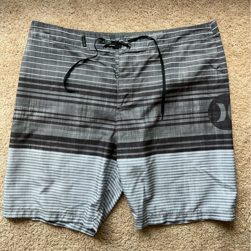 Hurley Gray and Black Board Shorts with Drawstring Waist